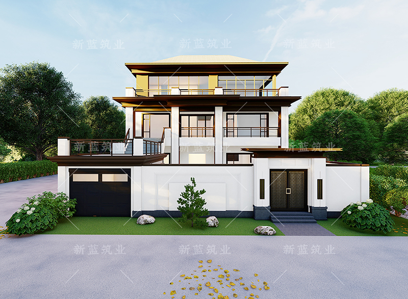 資陽自建房設計 三層現代新中式風格